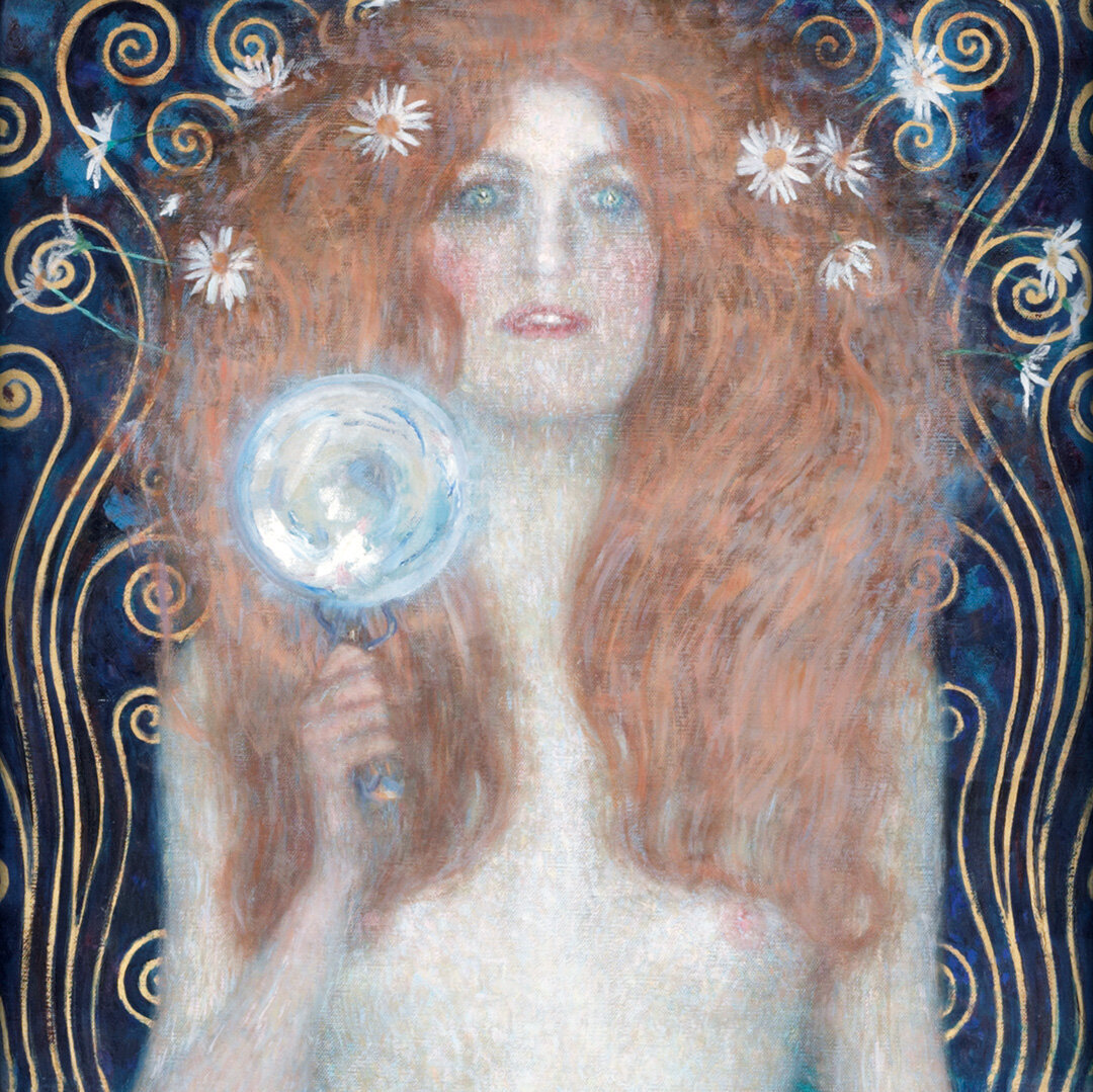 Gustav Klimt, Nuda Veritas (Detail-Ausschnitt), Portrait einer Frau mit langen roten Haaren